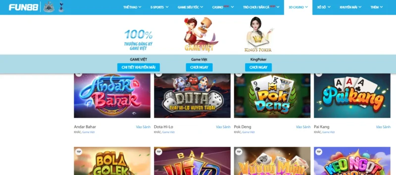 Các sảnh game trong Fun 88 hiện nay Các sảnh game trong Fun 88 hiện nay