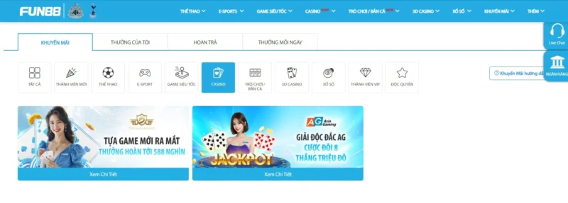 Khuyến mãi hấp dẫn dành tặng khi chơi Casino tại Fun88 Khuyến mãi hấp dẫn dành tặng khi chơi Casino tại Fun88