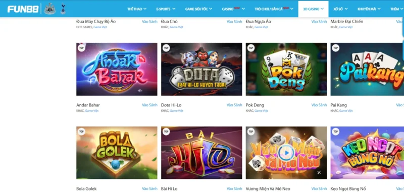 Một số tựa game nổi bật trong sảnh game 3D Casino tại Fun 88 Một số tựa game nổi bật trong sảnh game 3D Casino tại Fun 88