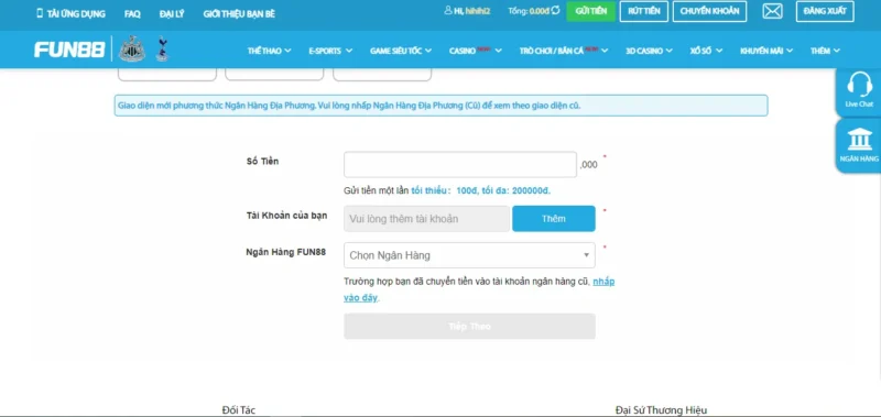 Nạp tiền từ tài khoản ngân hàng vào Fun88 Nạp tiền từ tài khoản ngân hàng vào Fun88