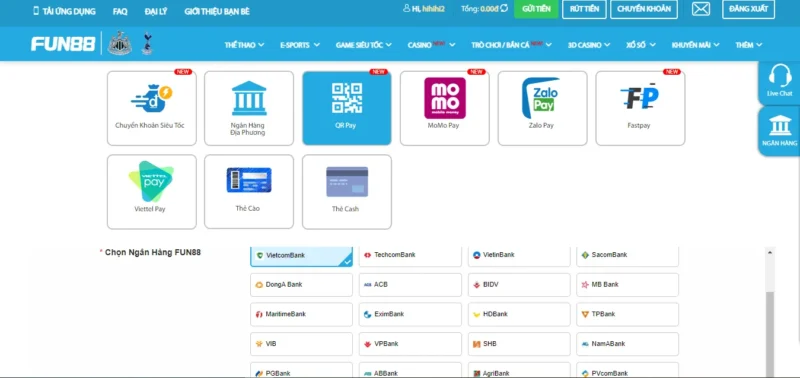 Nạp tiền từ QR Pay vào Fun88 Nạp tiền từ QR Pay vào Fun88