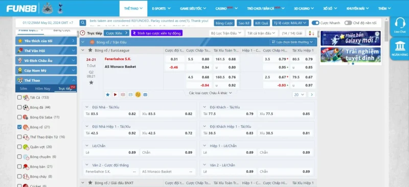 Cá cược bóng rổ SABA Cá cược bóng rổ SABA