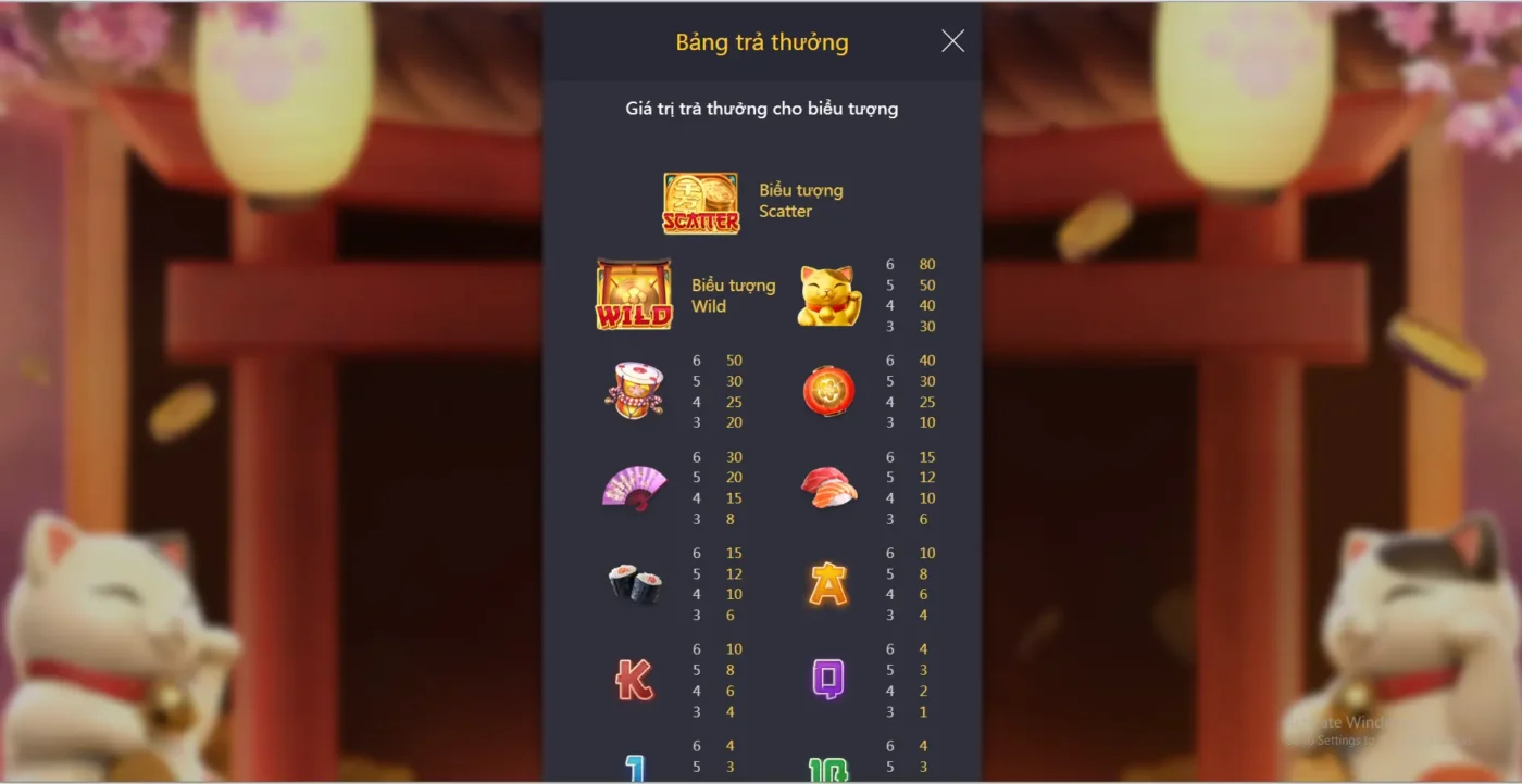 Bảng thưởng slot Neko may mắn Screenshot 2024 07 02 183204